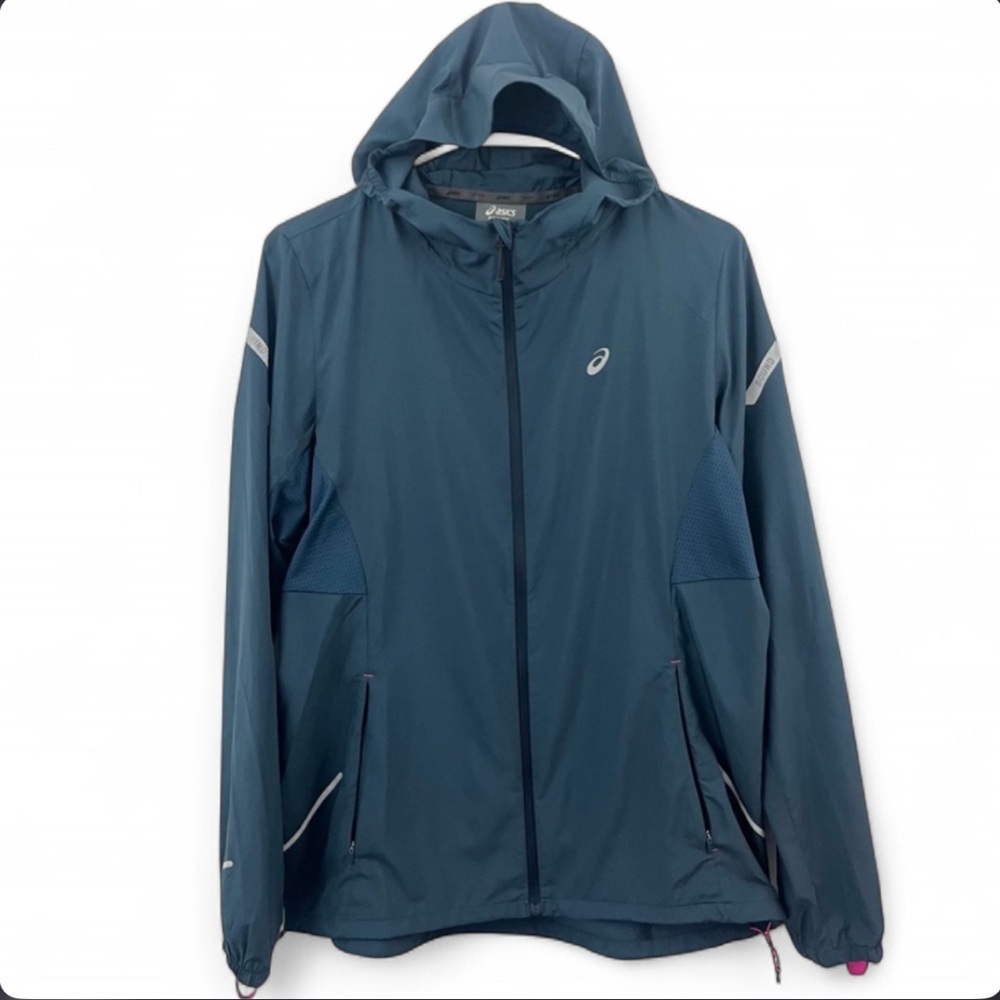 ASICS Womens Running Jacket Medium MPL Hooded Windbreaker Reflective Lightweight
